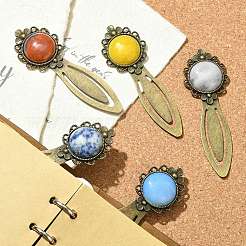 Смешанные круглые закладки из натуральных и синтетических драгоценных камней AJEW-JK00283-03