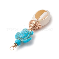 Синтетическая бирюзовая бусина с натуральными смешанными бусинами из ракушек каури и подвесками из экологически чистой медной проволоки и латунных бусин&nbsp;PALLOY-TA00233-02