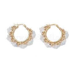 Серьги-кольца из латуни с натуральным аквамарином&nbsp;EJEW-TA00782-02