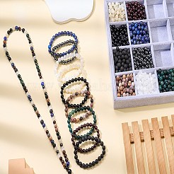 100 Stück natürliche runde Perle aus versteinertem Holz mit starkem dehnbarem elastischem Perlenfaden&nbsp;G-SZ0002-28