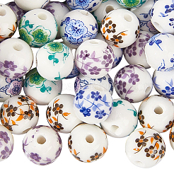 Фарфоровые керамические бусины ручной работы с цветочным принтом&nbsp;PORC-LT0001-12A
