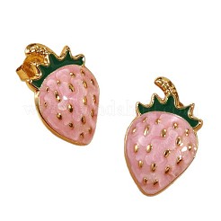 Серьги-гвоздики с клубникой из нержавеющей стали 304 с эмалью&nbsp;EJEW-Z147-05G