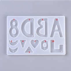 Buchstaben ABDL & Herz & Mond & Dreieck & Sechseck & Nummer 8 Form DIY Silikonanhänger & Gliederformen&nbsp;DIY-WH0161-86