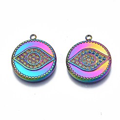 Pendentif en acier inoxydable 304 couleur arc-en-ciel avec strass&nbsp;STAS-S119-093