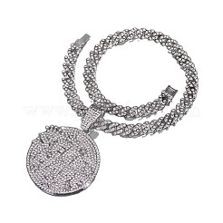Ожерелья-медальоны из кубинской цепи в стиле хип-хоп с подвеской из цельного хрусталя и стразами для мужчин и женщин&nbsp;FS-WG8D003-07