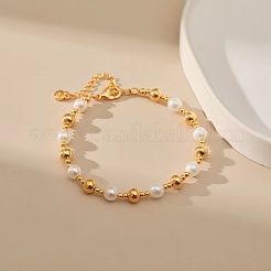 Женские браслеты из латуни и искусственного жемчуга с круглыми бусинами&nbsp;KJ3614