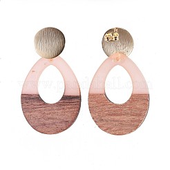 Boucles d'oreilles en résine et bois en forme de larme&nbsp;EJEW-JE03000-M