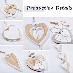 7 pièce 7 styles de décorations suspendues en bois en forme de cœur&nbsp;HJEW-GF0001-58