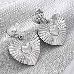 Pendientes colgantes de acero inoxidable 304 con forma de corazón&nbsp;EJEW-Z109-03P