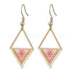 Серьги-подвески из стеклянных бусин в форме ромба с треугольником&nbsp;EJEW-MZ00654