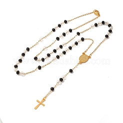 201 collane di perline di rosario in acciaio inossidabile e vetro per le donne&nbsp;NJEW-B112-01G