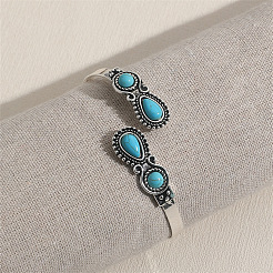 Женские браслеты-манжеты из цинкового сплава с синтетической бирюзой&nbsp;FS-WGCB4B8-01