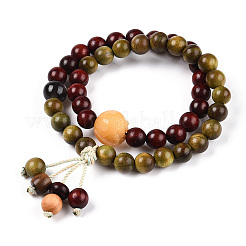 Bracelet extensible en perles rondes en bois de santal sanguin et en bois de vera&nbsp;BJEW-B080-19
