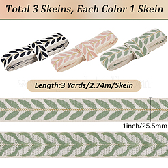 3 écheveau de rubans jacquard en polyester à motif de feuilles&nbsp;SRIB-CY0001-45