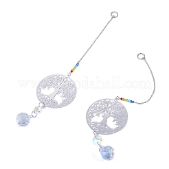 2 attrape-soleil suspendu en acier inoxydable 201 en forme d'arbre de vie et verre cristal arc-en-ciel&nbsp;HJEW-TA00446