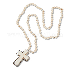 Сплав паве синтетическая бирюза крест кулон 8 мм круглые бусины ожерелья для женщин&nbsp;NJEW-WH20816-004AS