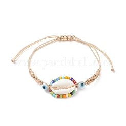 5 pièces 5 couleurs coquillage cauri naturel & graine de verre & lampwork mauvais œil tressé perle bracelets ensemble&nbsp;BJEW-TA00198