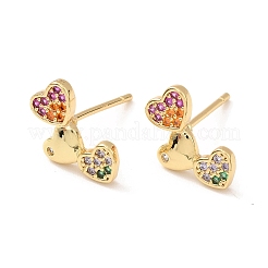 Orecchini a forma di triplo cuore con strass colorati a sinistra e a destra&nbsp;EJEW-M209-10G-A