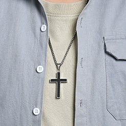 Halsketten mit religiösem Kreuzanhänger aus Edelstahl 304 für Herren&nbsp;WGC31A9-01
