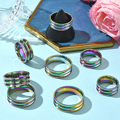 16 шт. 8 стиля 201 нержавеющая сталь двойной канавкой кольцо для женщин&nbsp;RJEW-SC0001-25