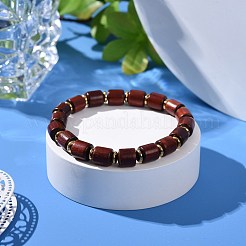 Bracciale elasticizzato con perline a colonna in legno naturale cerato&nbsp;BJEW-JB07089