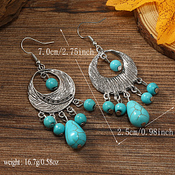 Серьги-подвески из синтетической бирюзы с бахромой в стиле бохо&nbsp;LN9016-2