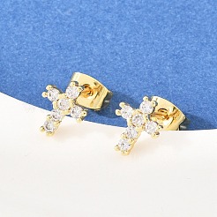 Boucles d'oreilles en laiton avec zircone cubique de micro pave&nbsp;EJEW-F405-19B-G