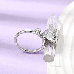 Bagues manchettes en cristal de quartz naturel et laiton pour femmes&nbsp;RJEW-G374-01P-08