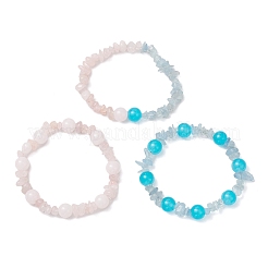3 pezzo 3 stili braccialetti elasticizzati rotondi con perline di vetro effetto giada&nbsp;BJEW-JB12158
