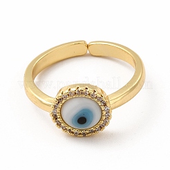 Offener Bunte Malerei-Evil-Eye-Manschettenring mit klarem Zirkonia&nbsp;RJEW-L104-01G-03