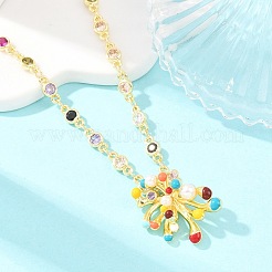 Подвеска-колье из латуни с разноцветными кубическими циркониями и эмалью в виде фейерверка для женщин.&nbsp;NJEW-F364-03G