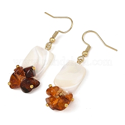 Pendientes colgantes rectangulares de ámbar natural y cuentas de concha troquida/trochus natural&nbsp;EJEW-JE07524