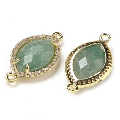 Натуральный зеленый авантюрин граненый коннектор в виде конского глаза&nbsp;G-G181-07G-02