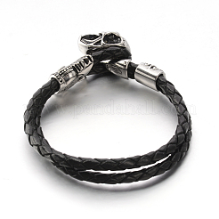 Bracciali in cordoncino di pelle in acciaio inossidabile 304 con teschio&nbsp;BJEW-N262-08