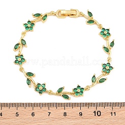 Bracciali a catena con maglie a fiore in ottone e pavé di zirconi cubici per donna&nbsp;KK-CBA68DA-14G-10