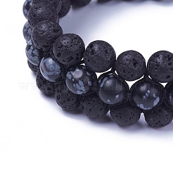 Bracelets de perles tressées en obsidienne naturelle ajustable en flocon de neige&nbsp;BJEW-I273-E01