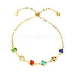 Verstellbare Armbänder aus Messing und Glas mit Herzgliederkette für Damen&nbsp;BJEW-JB14162