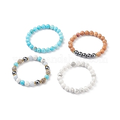 4pcs 4 style bois naturel et ensemble de bracelets extensibles en perles de pierre mélangées&nbsp;BJEW-JB08821