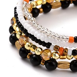 Set di braccialetti elastici in onice nero naturale&nbsp;BJEW-JB07670-02