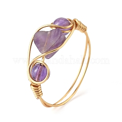 Женские плетеные кольца из натурального аметиста&nbsp;RJEW-JR00849