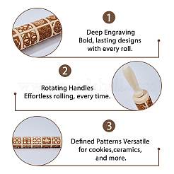 Деревянная декоративная скалка с цветочным узором&nbsp;AJEW-WH0596-430A