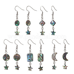 Серьги-подвески из натуральной ракушки пауа в форме звезды&nbsp;EJEW-JE06884