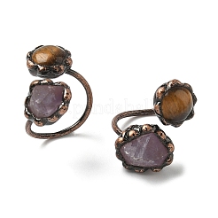 Кольца с натуральным аметистом и тигровым глазом&nbsp;RJEW-B122-04R-04