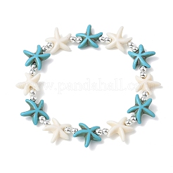 Braccialetti elastici in turchese sintetico e perline di ematite non magnetica per donne e uomini&nbsp;BJEW-JB13728-01