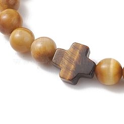 Натуральный тигровый глаз круглые бусины растягивать браслеты&nbsp;BJEW-JB13370-02