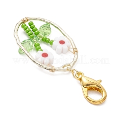 Colgante ovalado con cuentas de vidrio y lampwork de flores y adornos de aleación.&nbsp;HJEW-MZ00351-06