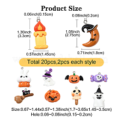 20 шт. 10 стиля подвески из непрозрачной смолы на тему Хэллоуина&nbsp;RESI-YW0001-86