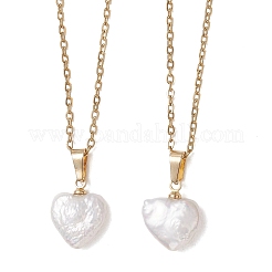 Barocke Herzanhänger aus natürlicher Keshi-Perle an einer Kabelkette aus Edelstahl 304 für Damen&nbsp;NJEW-JN05964