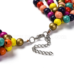Handgefertigtes Set aus mehrlagigen Halsketten aus Holzperlen und baumelnden Ohrringen im Boho-Stil&nbsp;SJEW-A001-01A