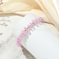 Pulseras elásticas para mujer con chips de kunzita natural y cuentas de latón.&nbsp;BJEW-JB14005